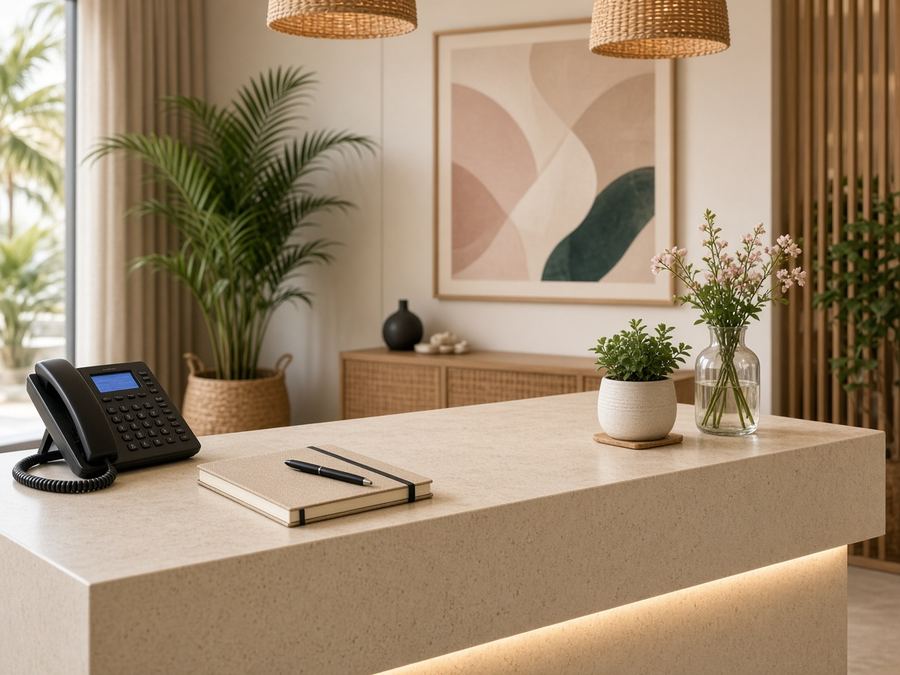 Contact desk at Glowflow Workshops in Manama